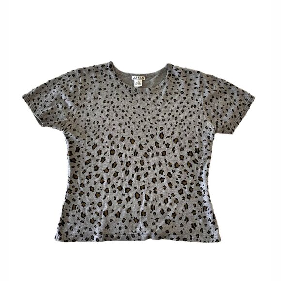 ZZ Silk Medium Sweater Cashmere Blend Animal Print Short Sleeve Black Gray - Picture 3 of 4